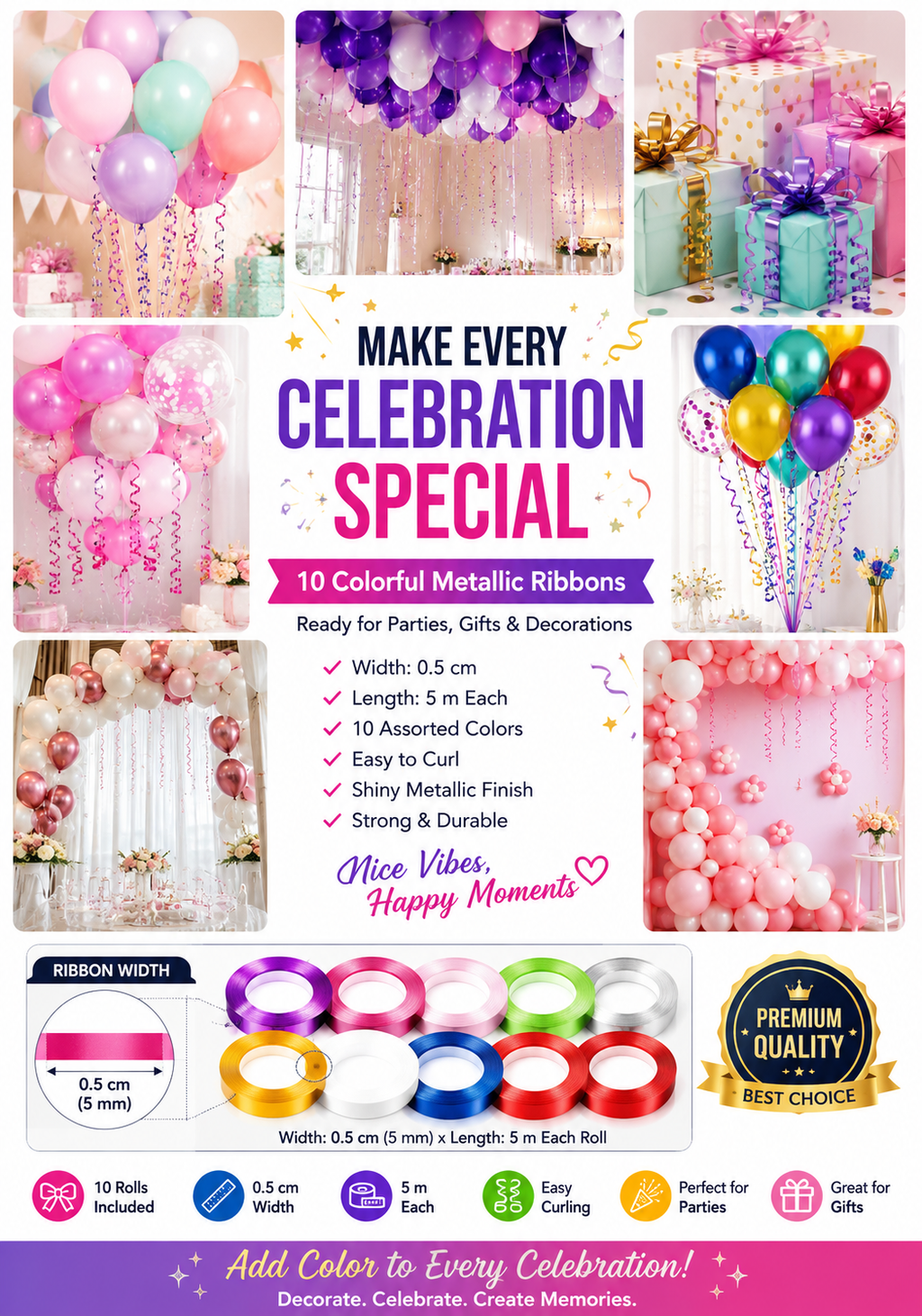 Party decoration ribbon rolls 5 meter length