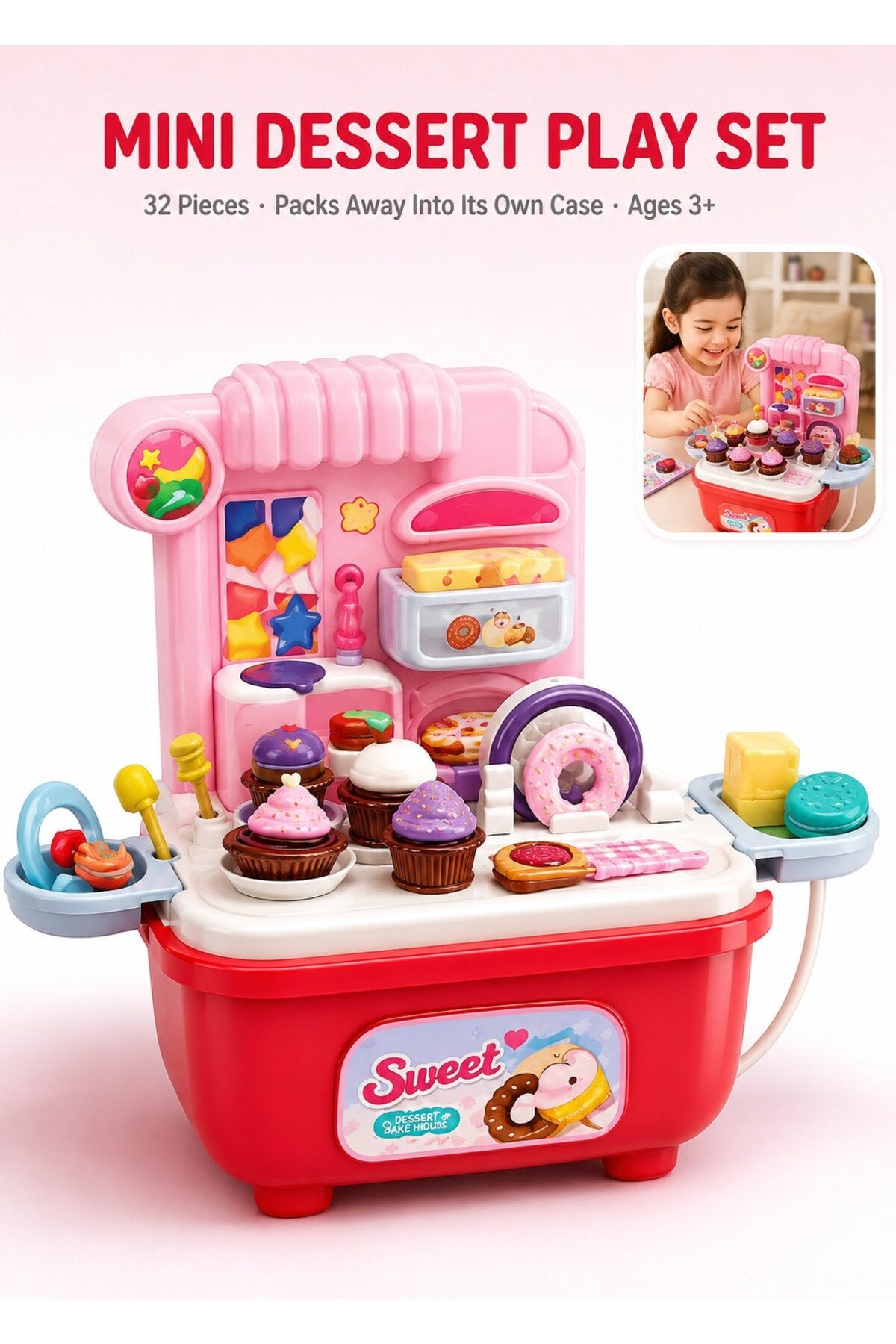 32-piece mini dessert bakery playset with carry case