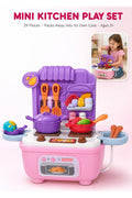 29-piece pink mini kitchen playset with pots and carry case