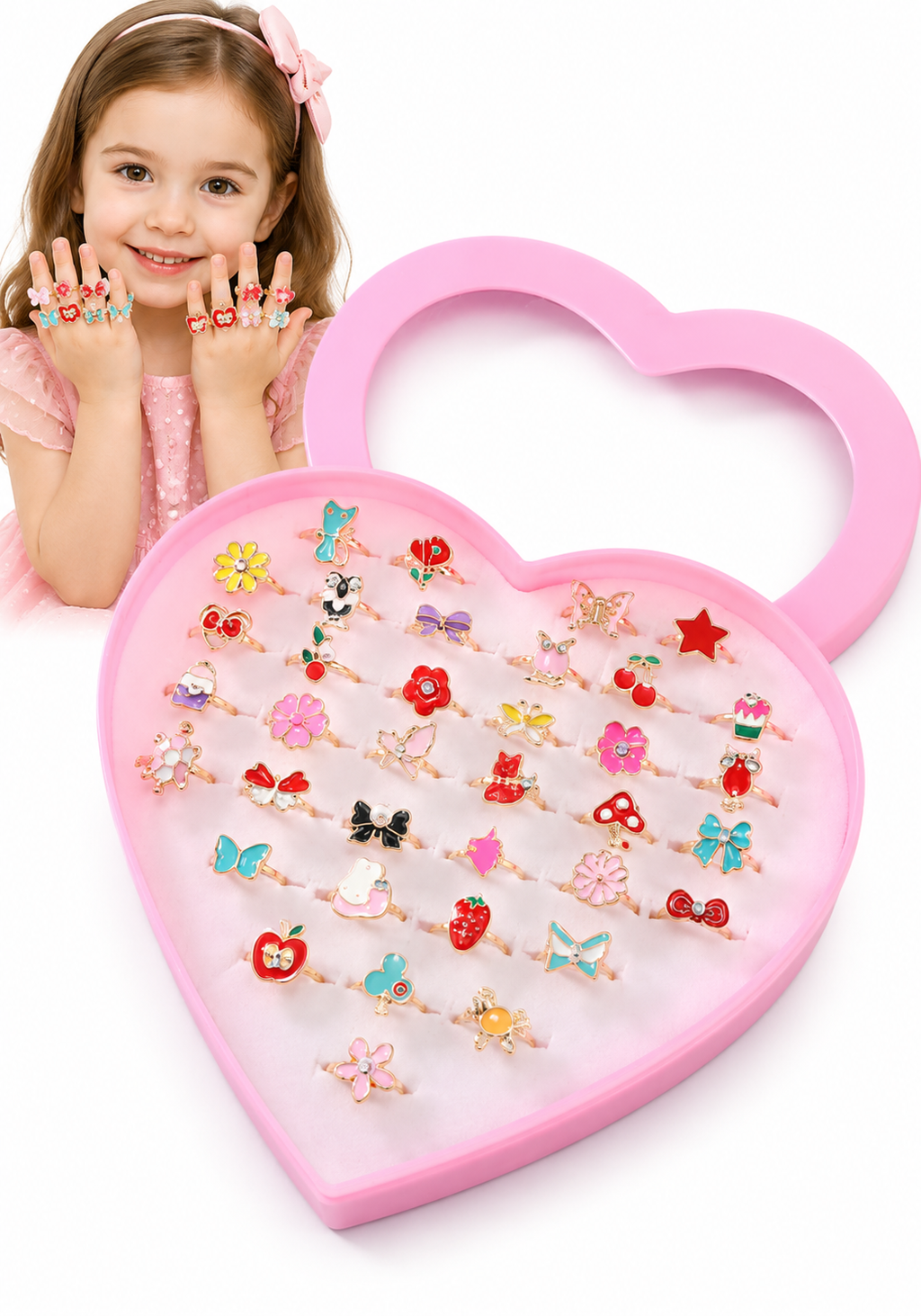 Cute princess jewelry rings with flower and butterfly designs for kids