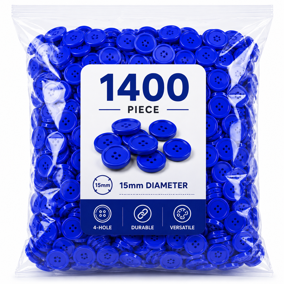 1400-Piece Colorful Craft Buttons – 15mm 4-Hole Sewing & DIY Buttons for Crafts, Clothing & School Projects