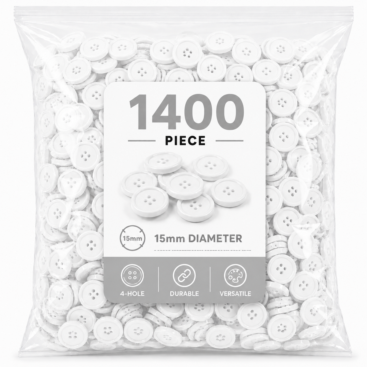1400-Piece Colorful Craft Buttons – 15mm 4-Hole Sewing & DIY Buttons for Crafts, Clothing & School Projects
