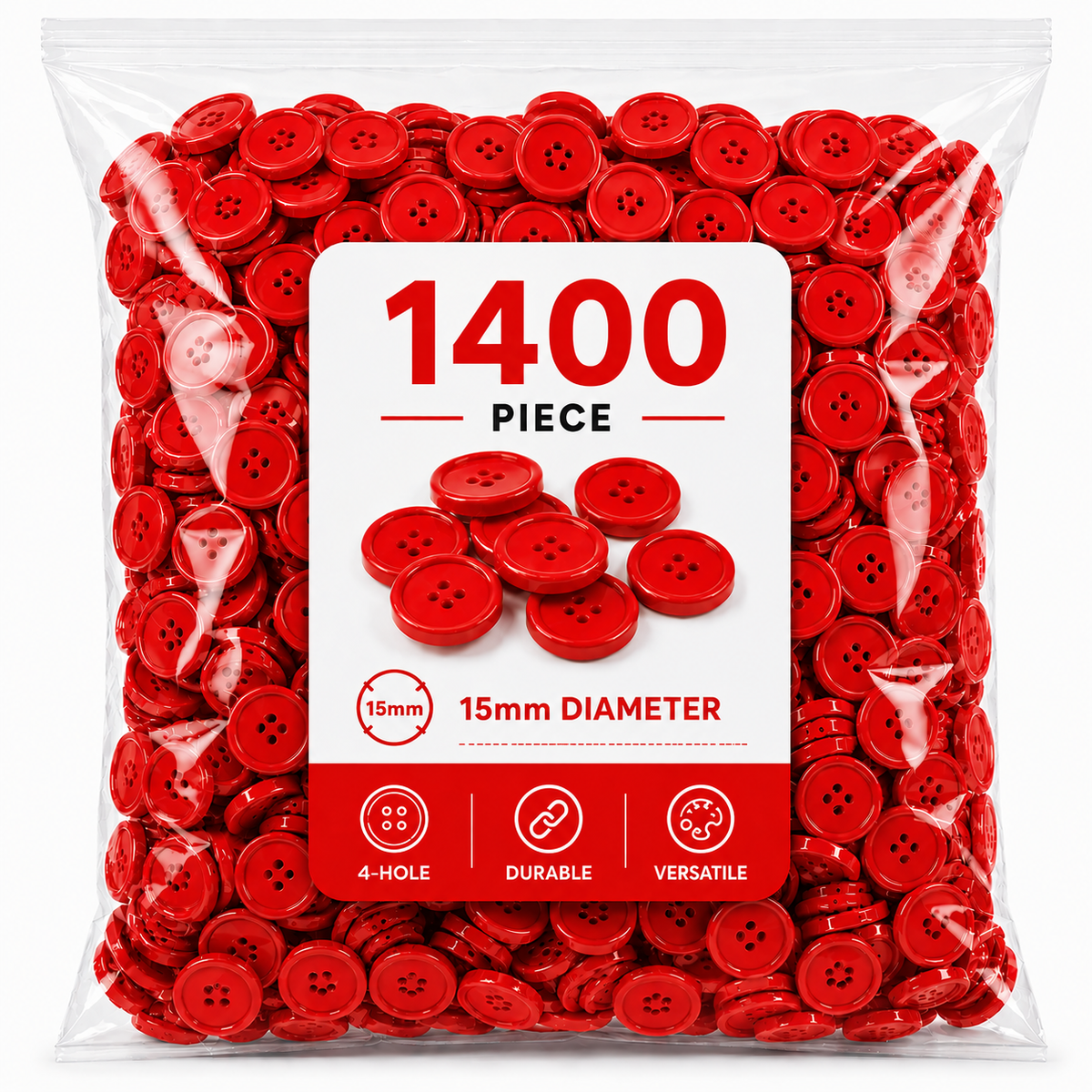 1400-Piece Colorful Craft Buttons – 15mm 4-Hole Sewing & DIY Buttons for Crafts, Clothing & School Projects