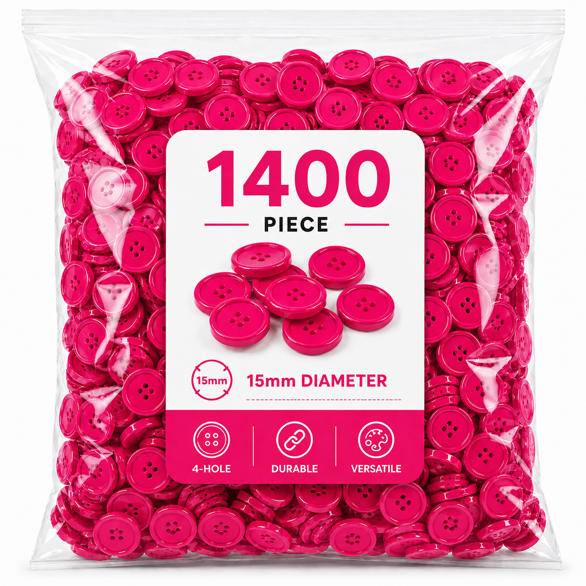 1400-Piece Colorful Craft Buttons – 15mm 4-Hole Sewing & DIY Buttons for Crafts, Clothing & School Projects
