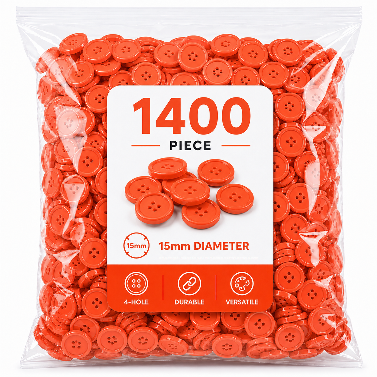 1400-Piece Colorful Craft Buttons – 15mm 4-Hole Sewing & DIY Buttons for Crafts, Clothing & School Projects