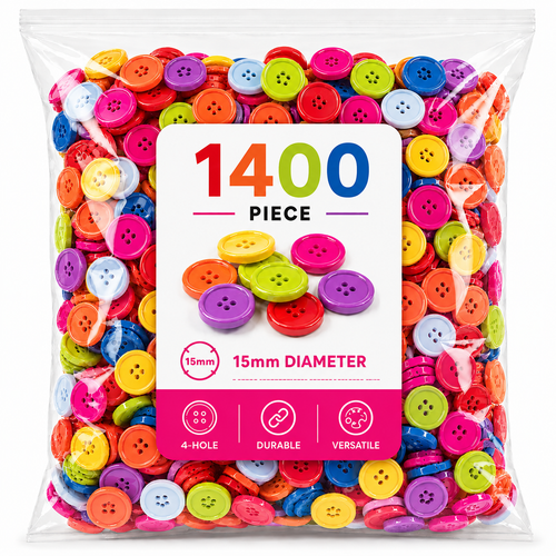 SARAOONT 1400-piece colorful 15mm craft buttons assortment