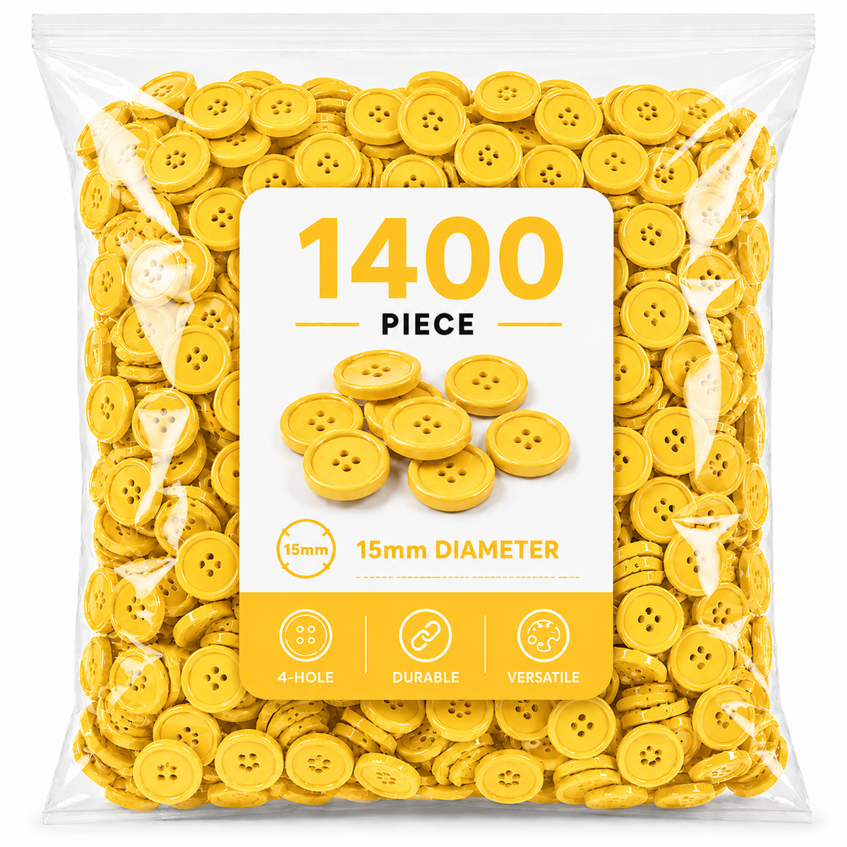 1400-Piece Colorful Craft Buttons – 15mm 4-Hole Sewing & DIY Buttons for Crafts, Clothing & School Projects