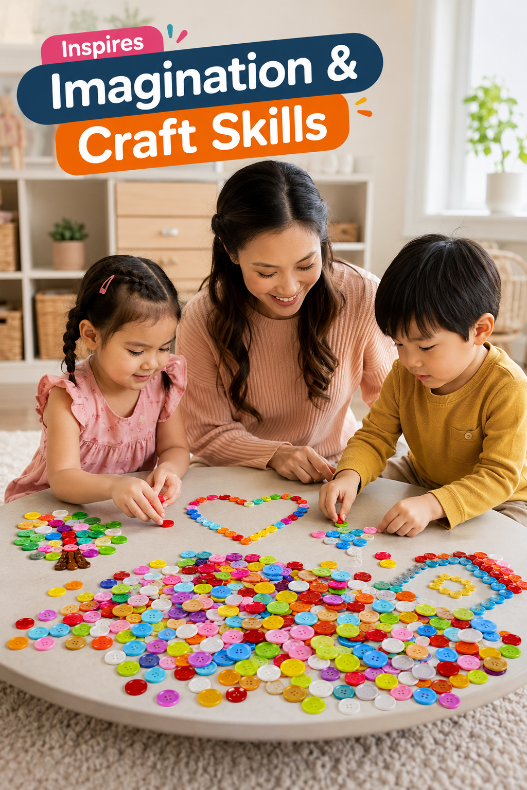 Craft buttons for DIY school projects close-up
