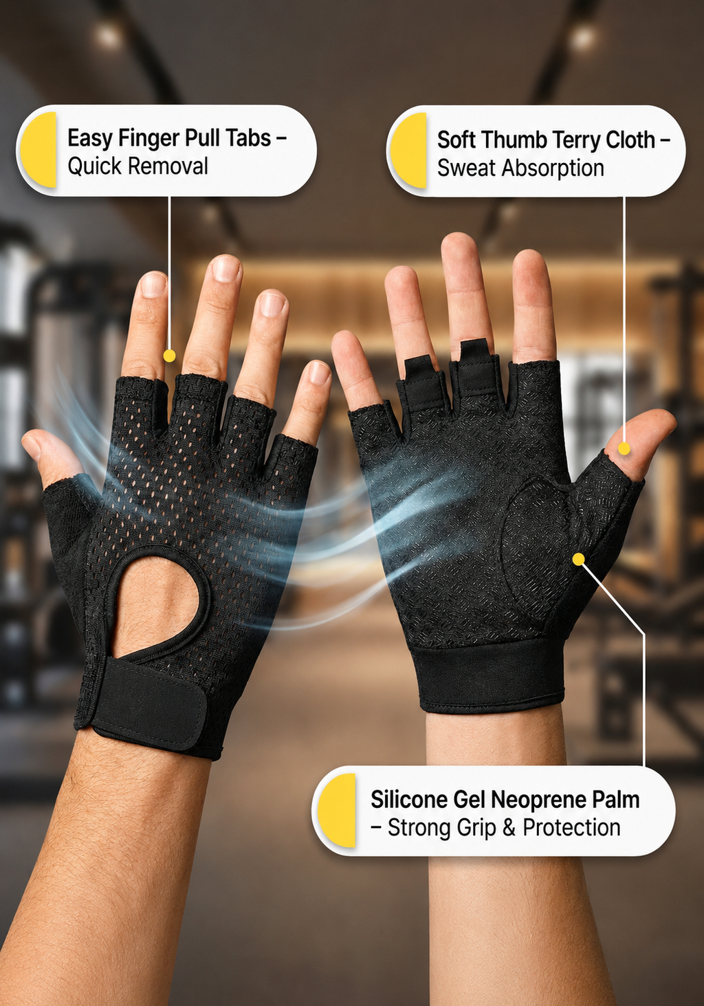 Half finger fitness gloves open-wrist design for smartwatch