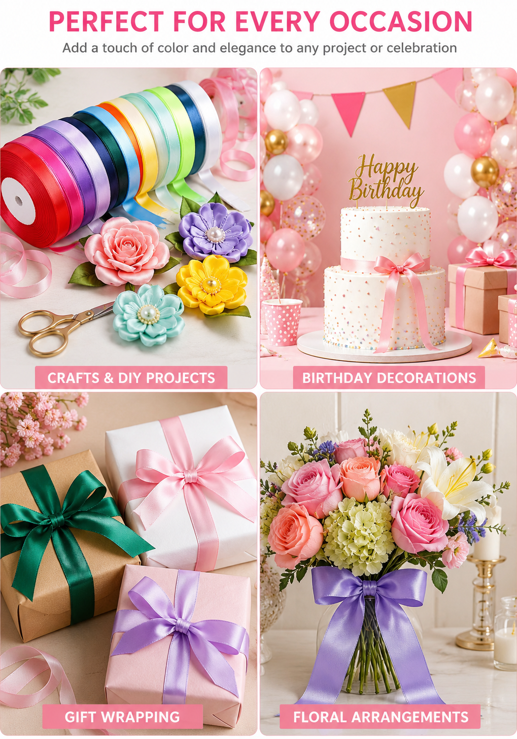 12-Pack Satin Ribbon Rolls – 1/4 Inch x 25 Yards Each, Assorted Colors for Gift Wrapping, Crafts & Decorations
