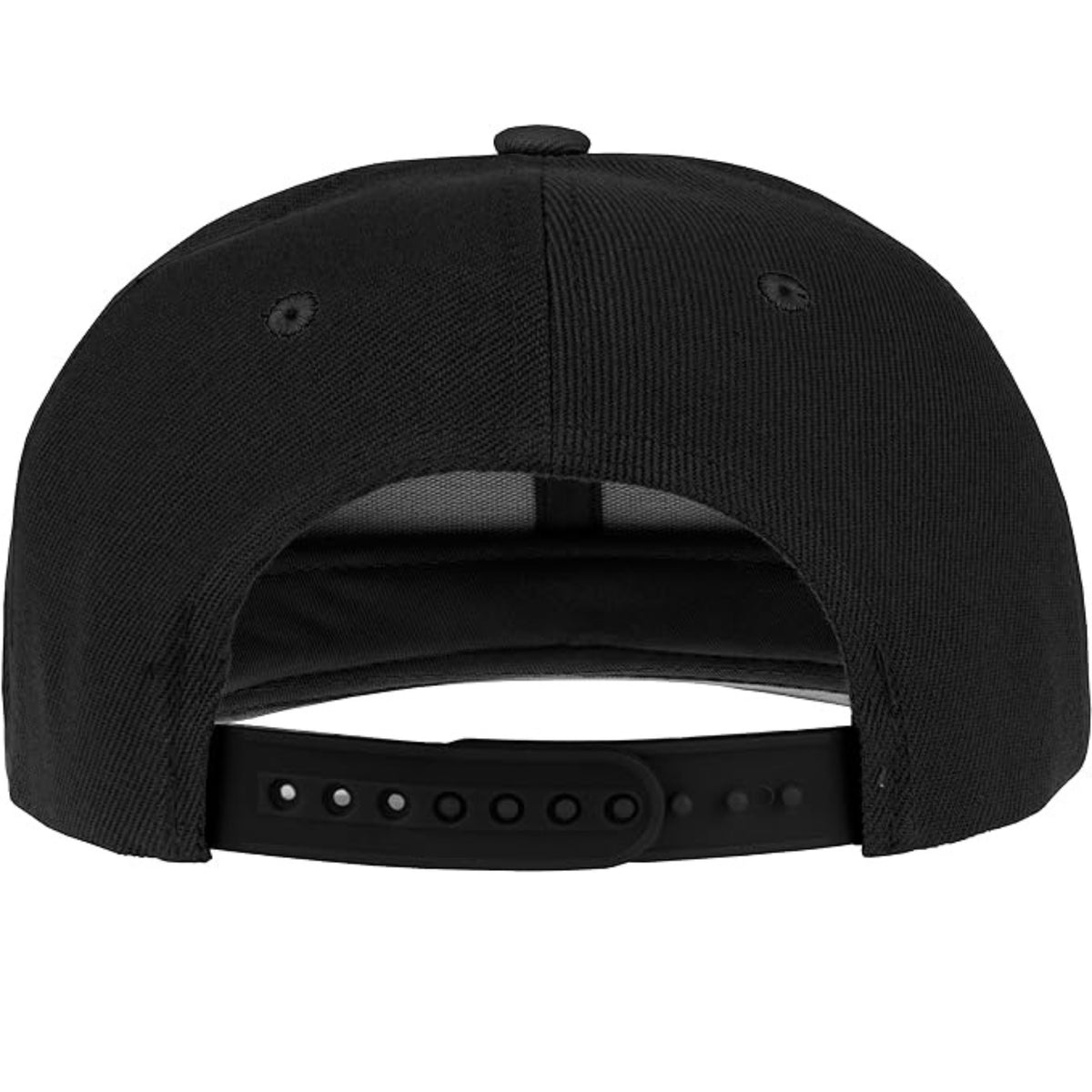 Flat brim baseball hat structured crown side view