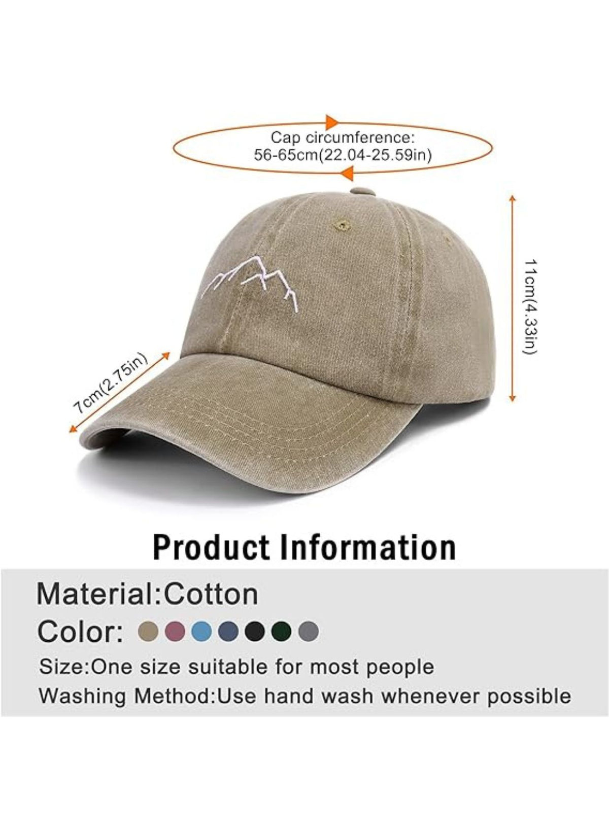 Washed cotton baseball cap curved brim side view