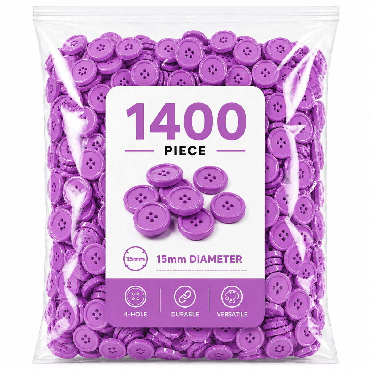 1400-Piece Colorful Craft Buttons – 15mm 4-Hole Sewing & DIY Buttons for Crafts, Clothing & School Projects
