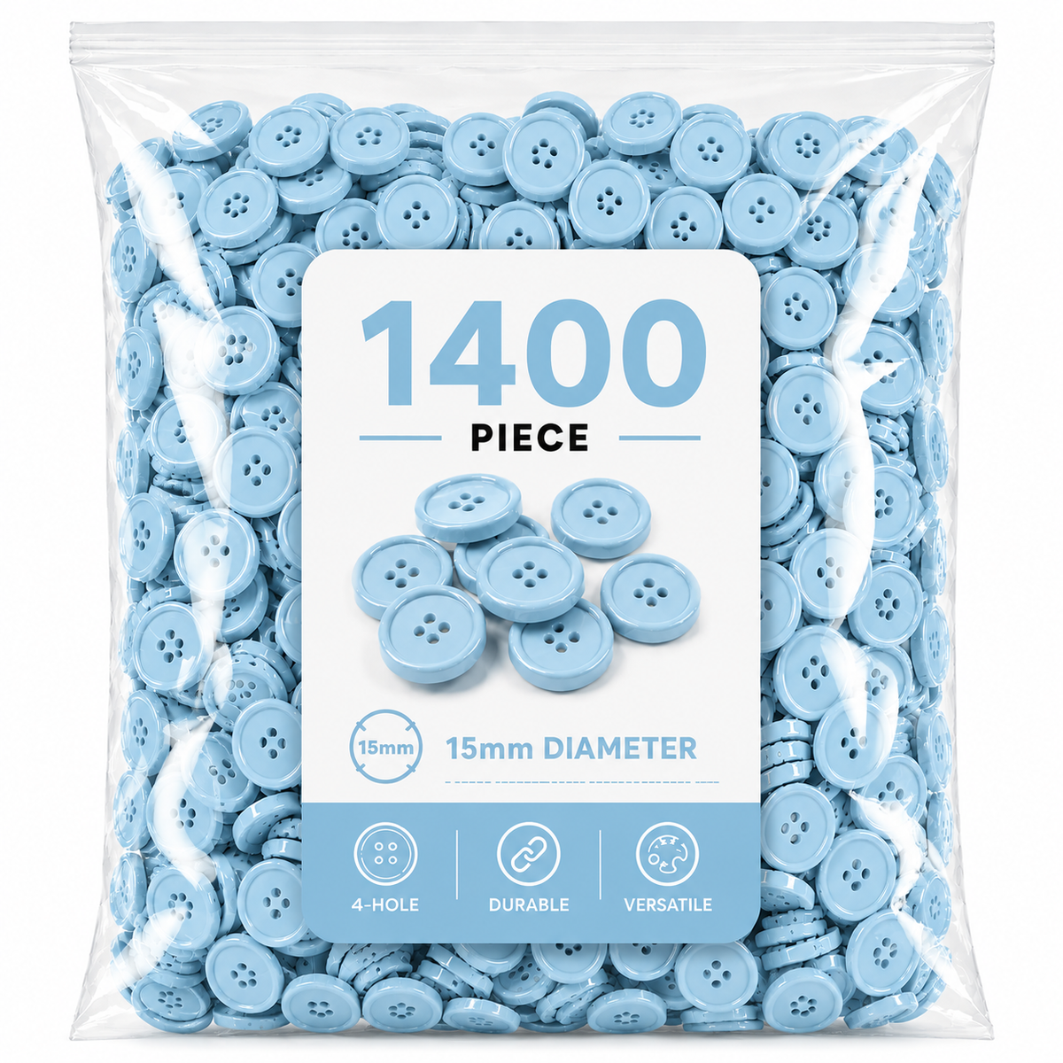 1400-Piece Colorful Craft Buttons – 15mm 4-Hole Sewing & DIY Buttons for Crafts, Clothing & School Projects