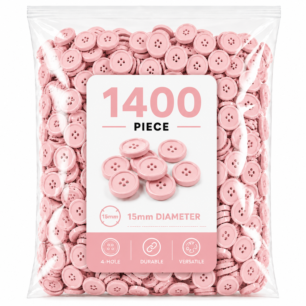 1400-Piece Colorful Craft Buttons – 15mm 4-Hole Sewing & DIY Buttons for Crafts, Clothing & School Projects