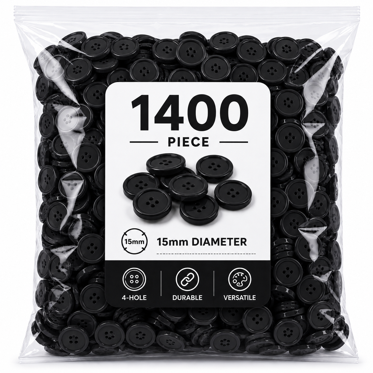 1400-Piece Colorful Craft Buttons – 15mm 4-Hole Sewing & DIY Buttons for Crafts, Clothing & School Projects