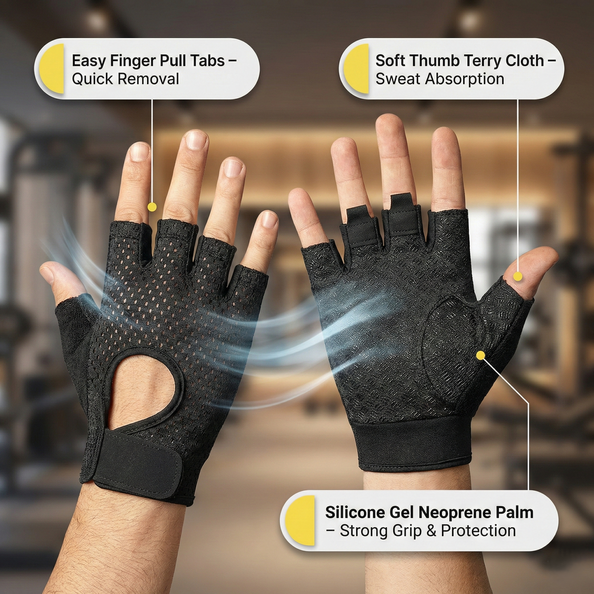 Ultra-Lightweight Half Finger Gym Gloves – Breathable Non-Slip Workout Gloves for Weightlifting, Fitness & Cycling