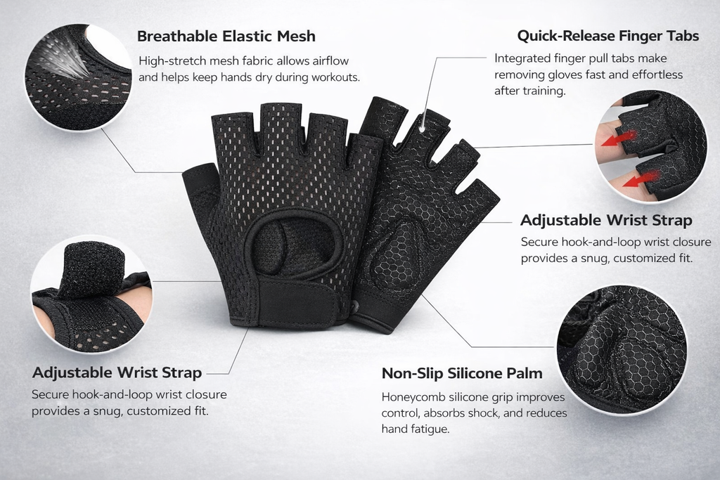 Workout gloves palm grip detail for weightlifting