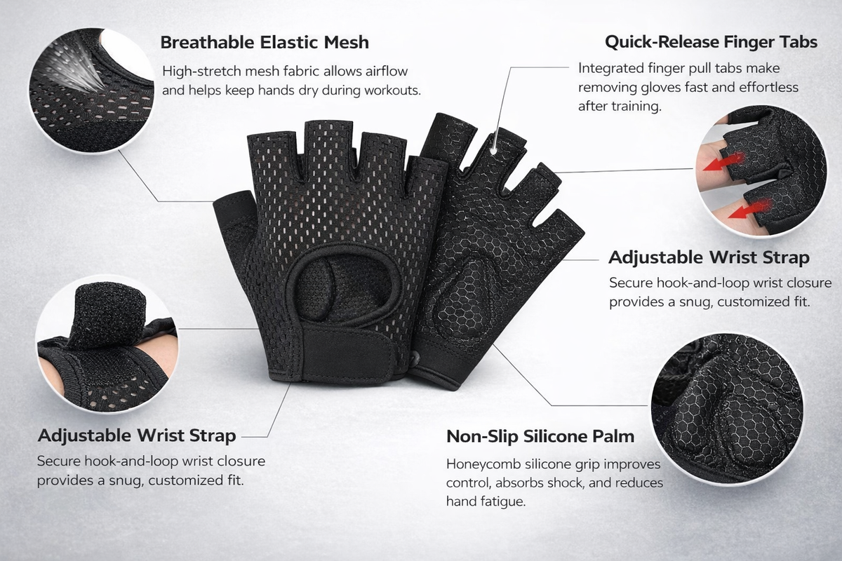 Workout gloves palm grip detail for weightlifting