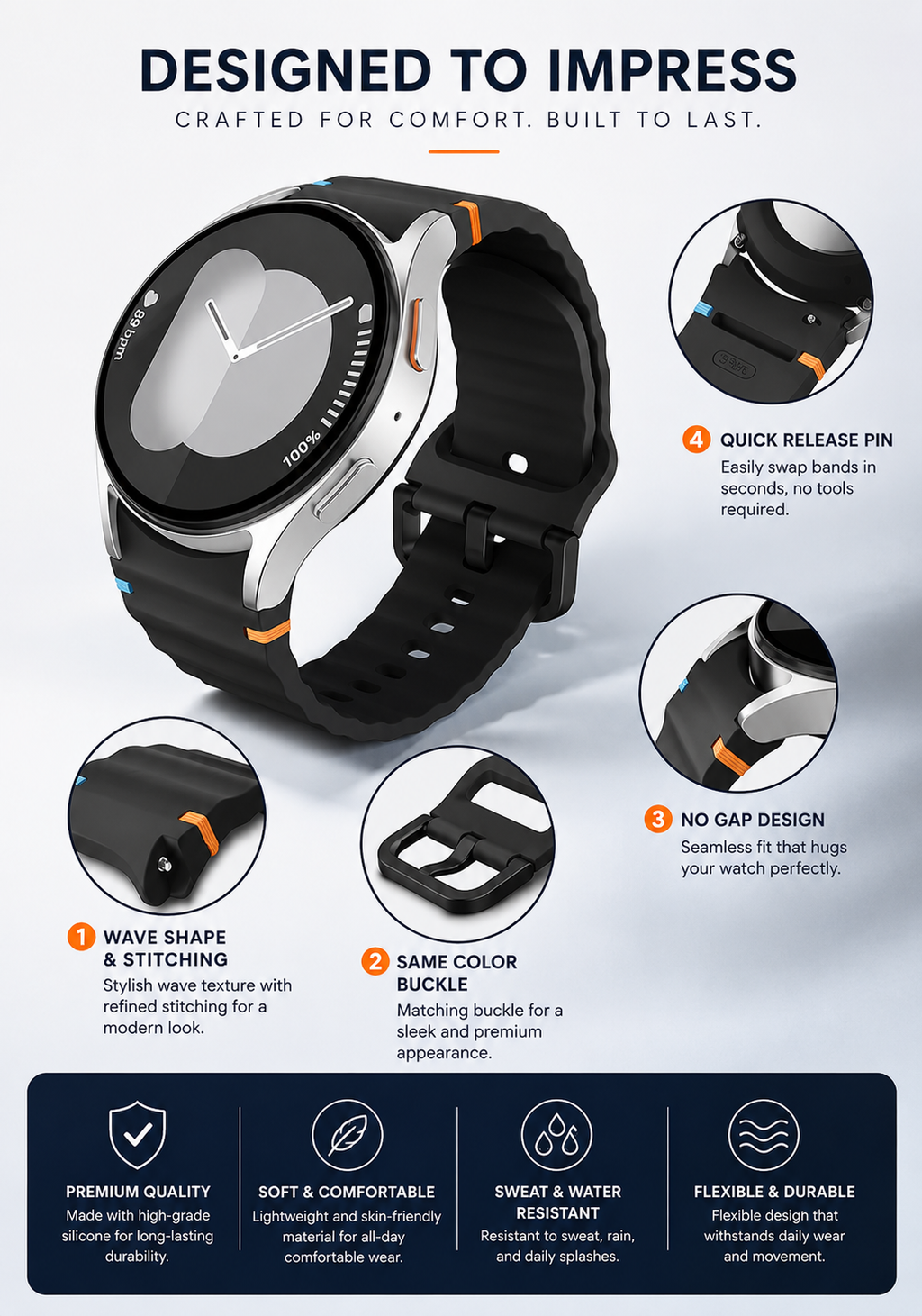 4-Pack Silicone Watch Bands Compatible with Samsung Galaxy Watch 7/6/5/4/FE & Classic (20mm)