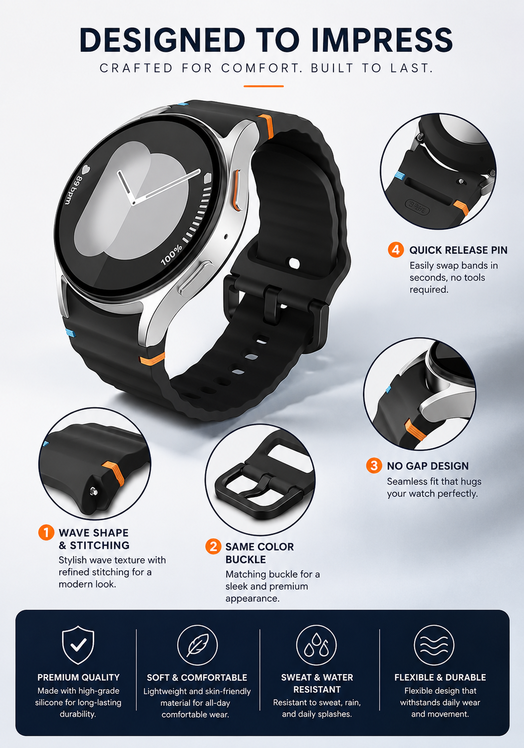 4-Pack Silicone Watch Bands Compatible with Samsung Galaxy Watch 7/6/5/4/FE & Classic (20mm)